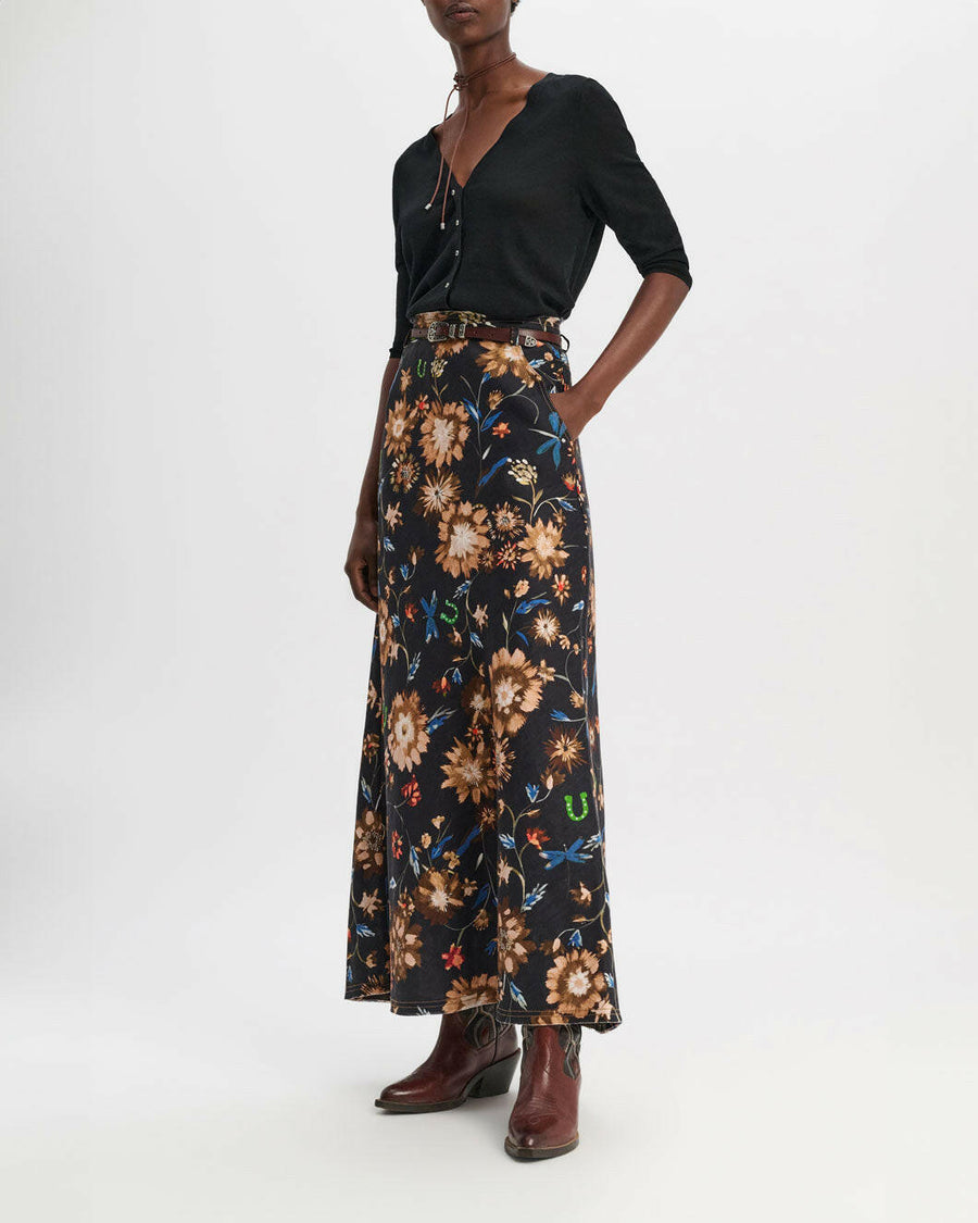 dorothee schumacher floral ease linen skirt black on figure side