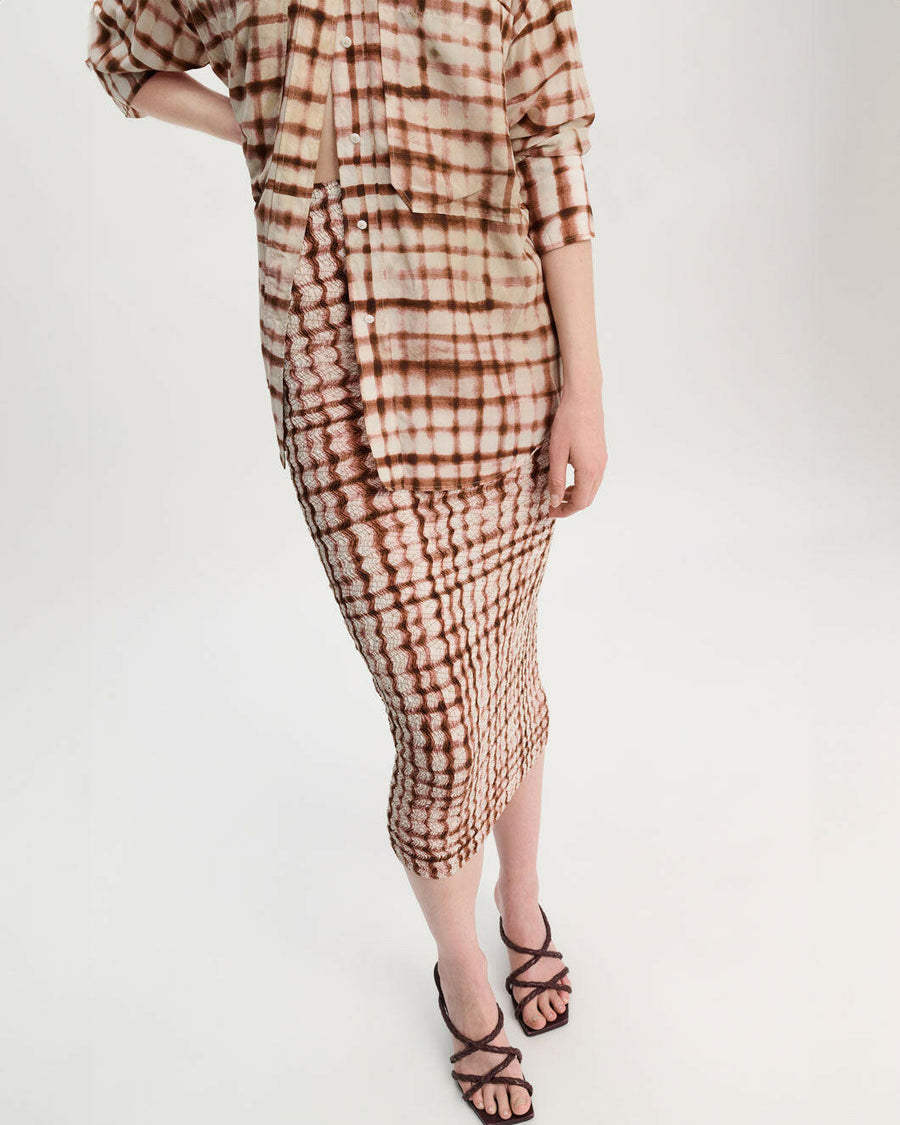 dorothee schumacher checked statement skirt brown and rose on figure front