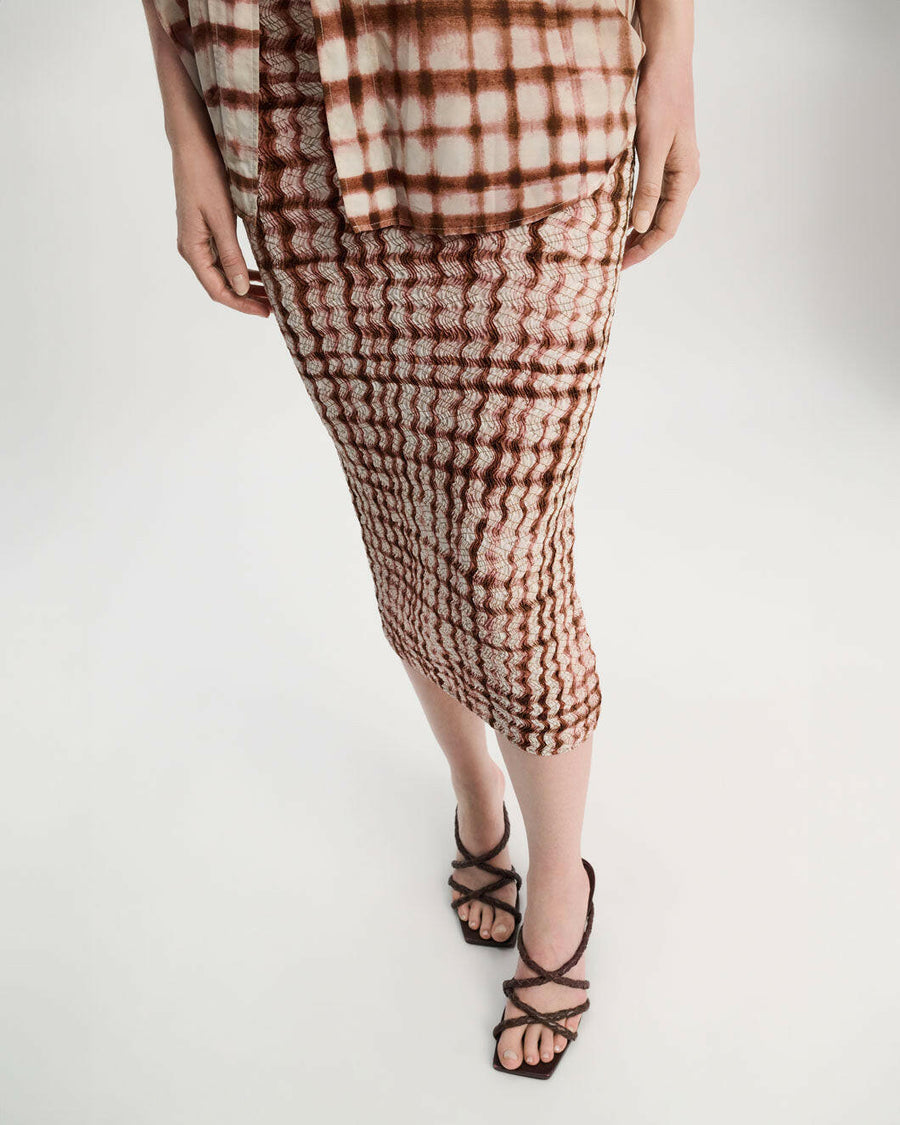 dorothee schumacher checked statement skirt brown and rose on figure front