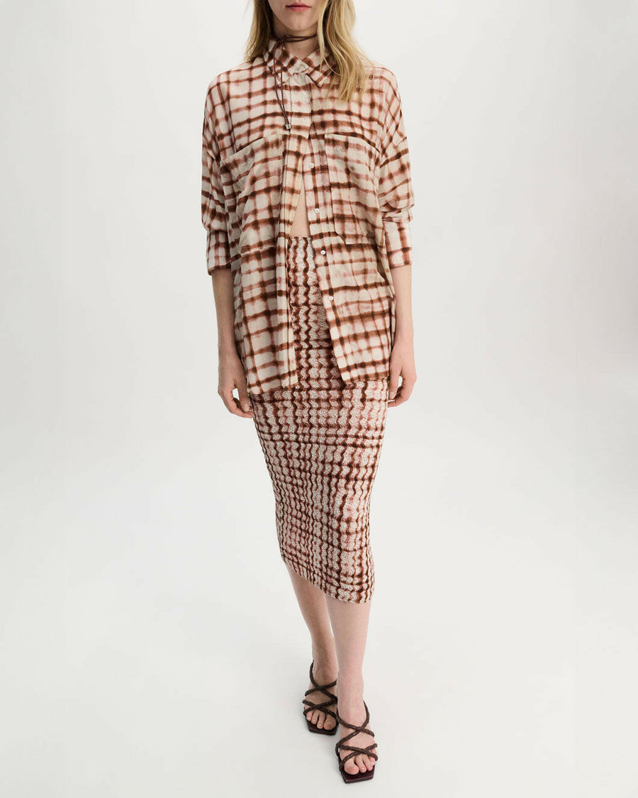 dorothee schumacher checked statement skirt brown and rose on figure front