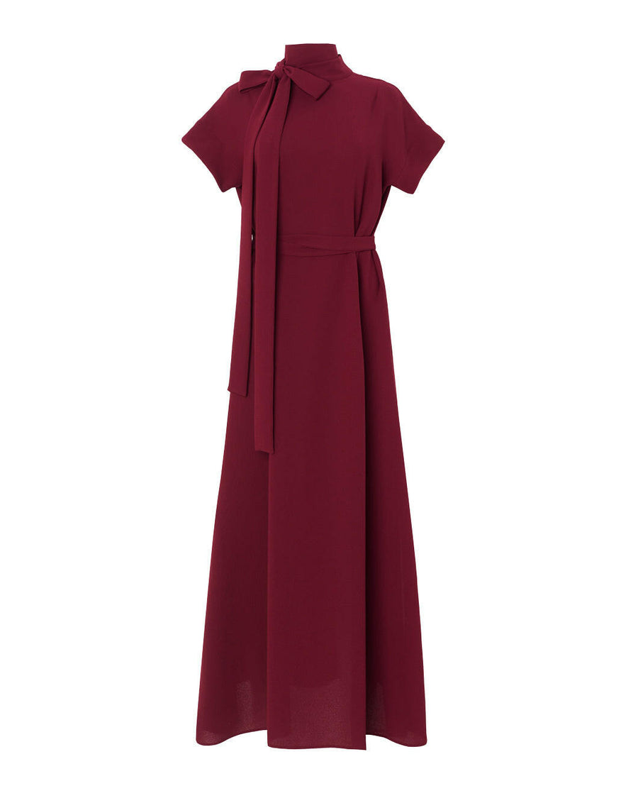 edeline lee tie neck dress burgundy red