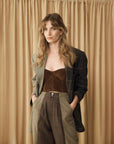 elv denim jamie blazer and maeve trouser brown multi on figure front