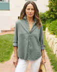 frank and eileen Eileen Button Up Thyme green on figure front