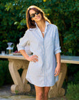 frank and eileen mary shirtdress blss blue and white stripe top on figure front