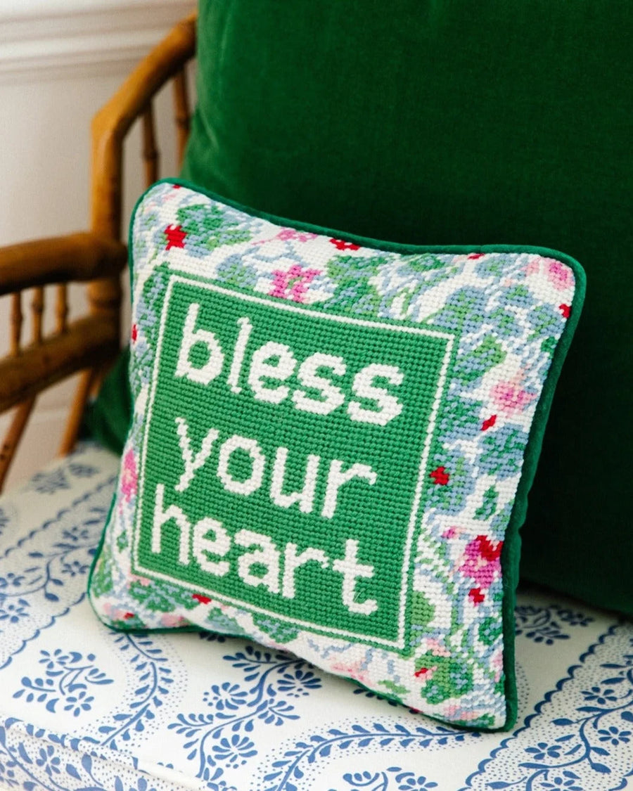 furbish studio Bless Your Heart Needlepoint Pillow