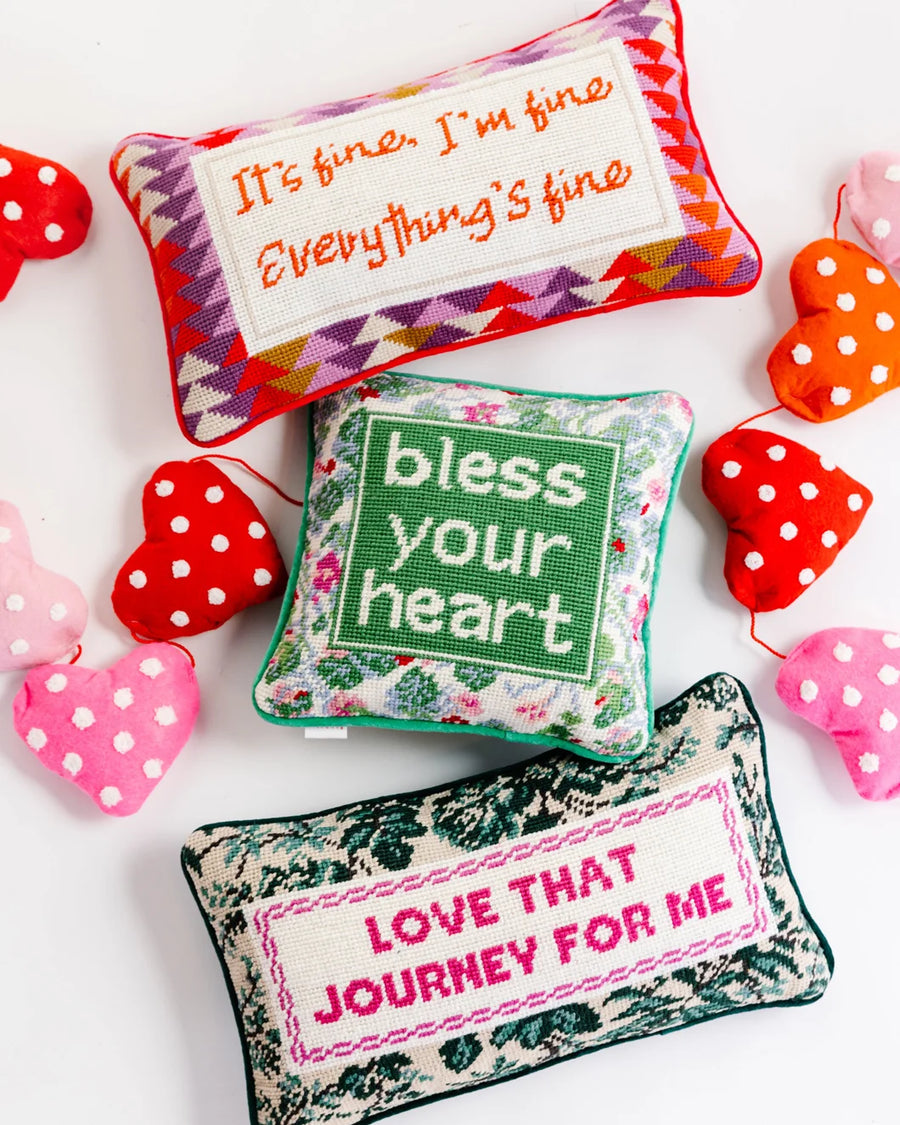 furbish studio Bless Your Heart Needlepoint Pillow