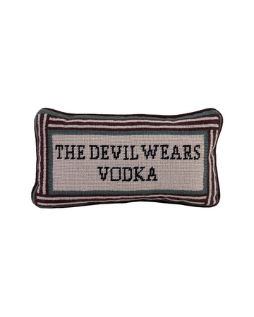 furbish studio Devil Wears Vodka Needlepoint Pillow