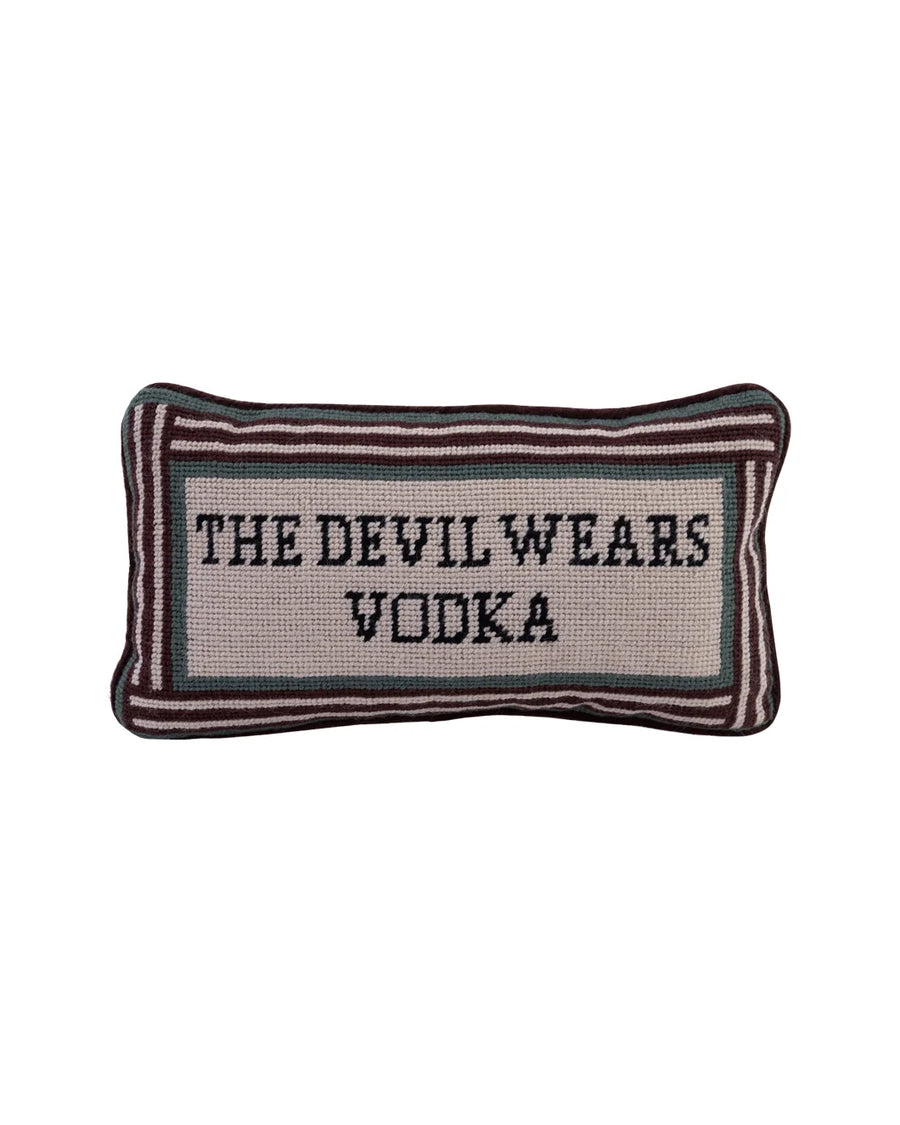 furbish studio Devil Wears Vodka Needlepoint Pillow