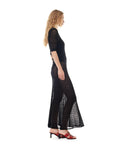 ganni shiny pointelle long skirt black