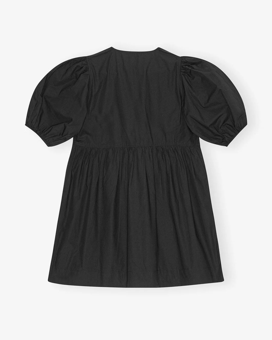 ganni Cotton Poplin Tie String Mini Dress black back