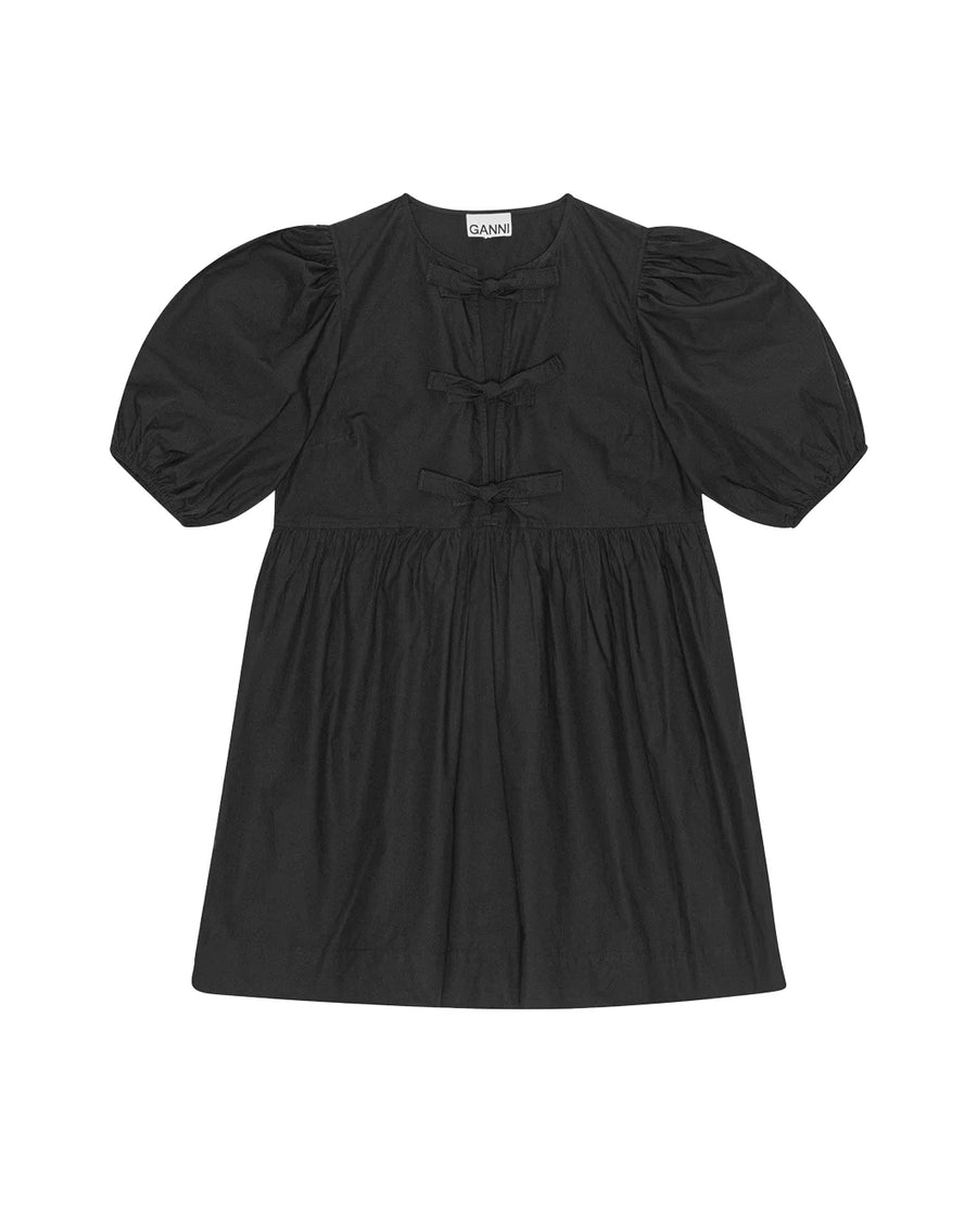 ganni Cotton Poplin Tie String Mini Dress black