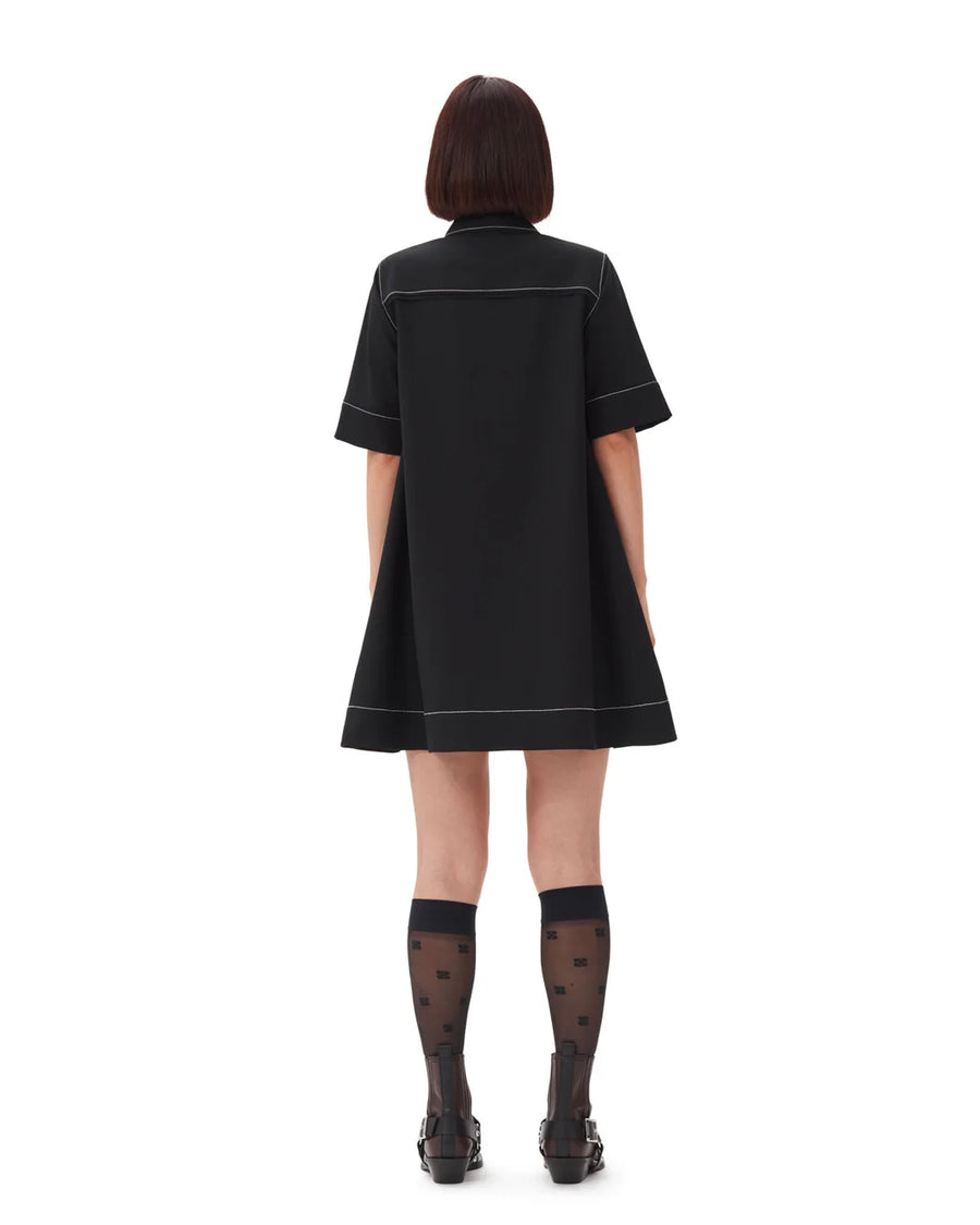 ganni black crepe mini dress back