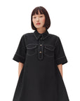 ganni black crepe mini dress front