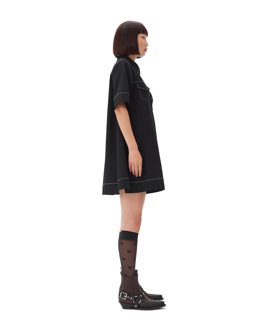 ganni black crepe mini dress side