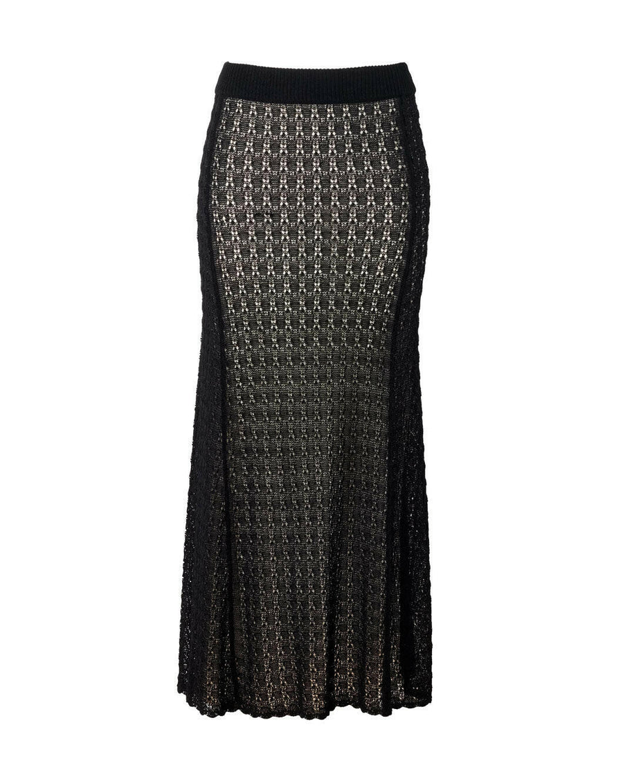 ganni shiny pointelle long skirt black isolated