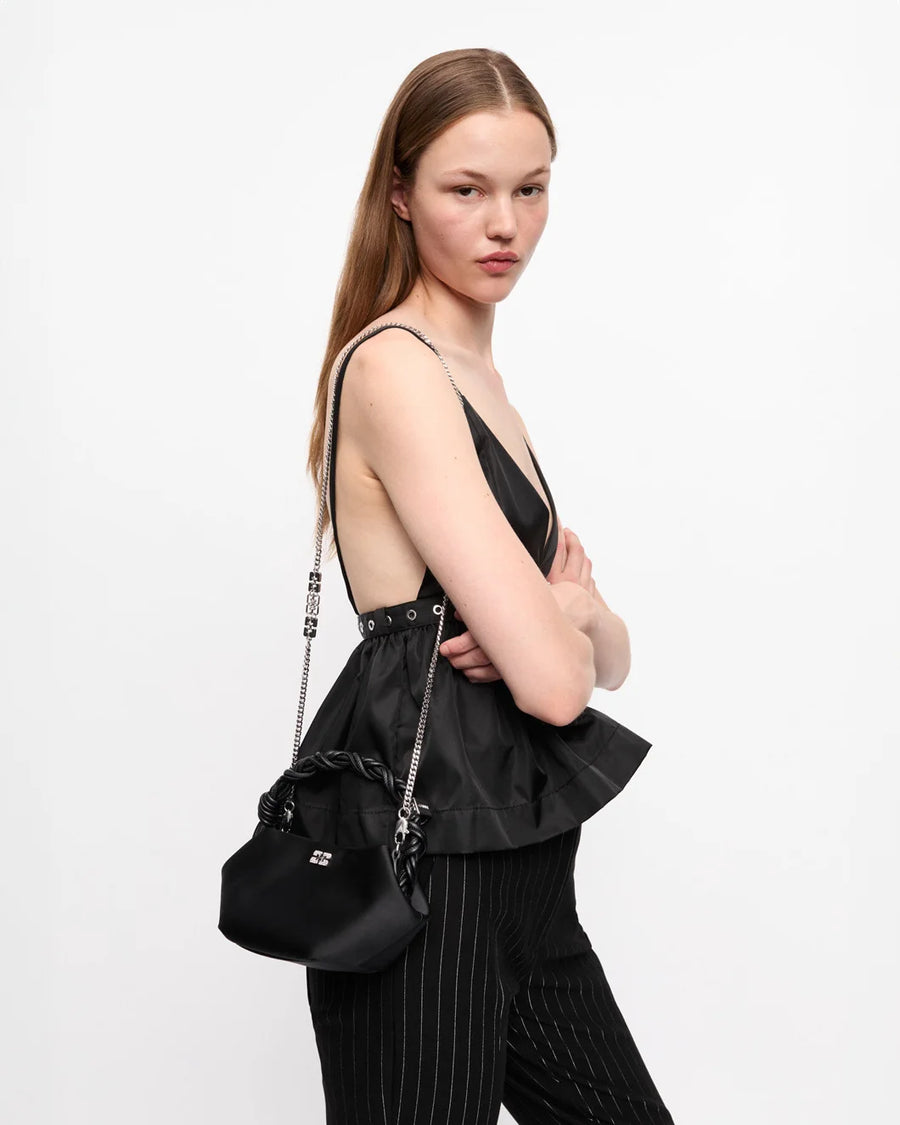 ganni  black satin mini bou bag