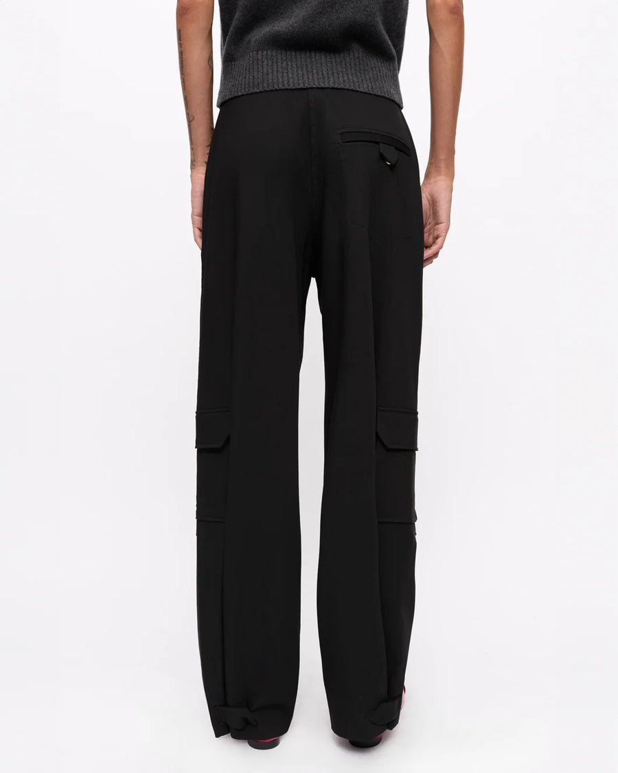 ganni black twill suiting cargo pants on figure back