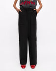 ganni black twill suiting cargo pants on figure front