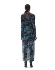 ganni Printed Mesh O-Neck Ruched Long Dress blue back