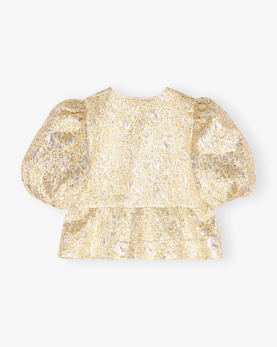 ganni Metallic Cloque Peplum Blouse gold and silver back