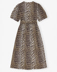 ganni leopard Printed Cotton Tie Strap Midi Dress back