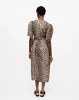 ganni leopard Printed Cotton Tie Strap Midi Dress on figure back