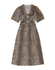 ganni leopard Printed Cotton Tie Strap Midi Dress