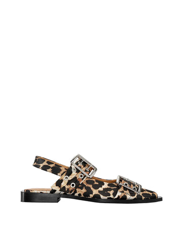 Leopard Satin Feminine Buckle Ballerina