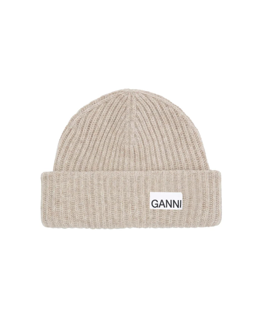 ganni Light Structured Rib Knit Beanie Brazilian Sand