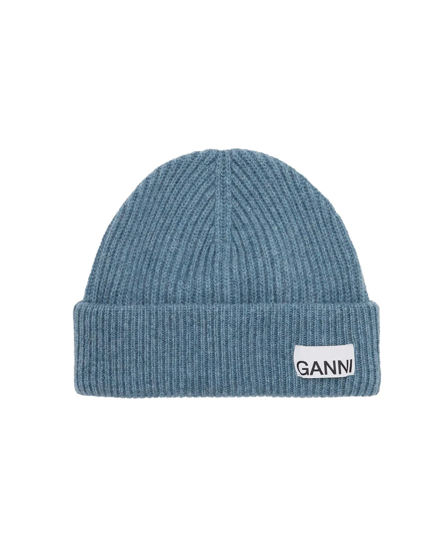 ganni Light Structured Rib Knit Beanie Dusty Blue