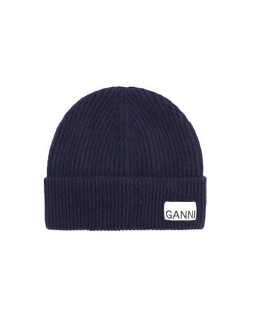 ganni Light Structured Rib Knit Beanie Peacoat navy