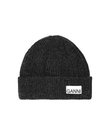 ganni Light Structured Rib Knit Beanie Phantom dark grey