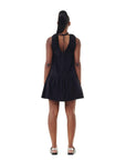 ganni cotton poplin mini dress black on figure back