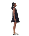 ganni cotton poplin mini dress black on figure side