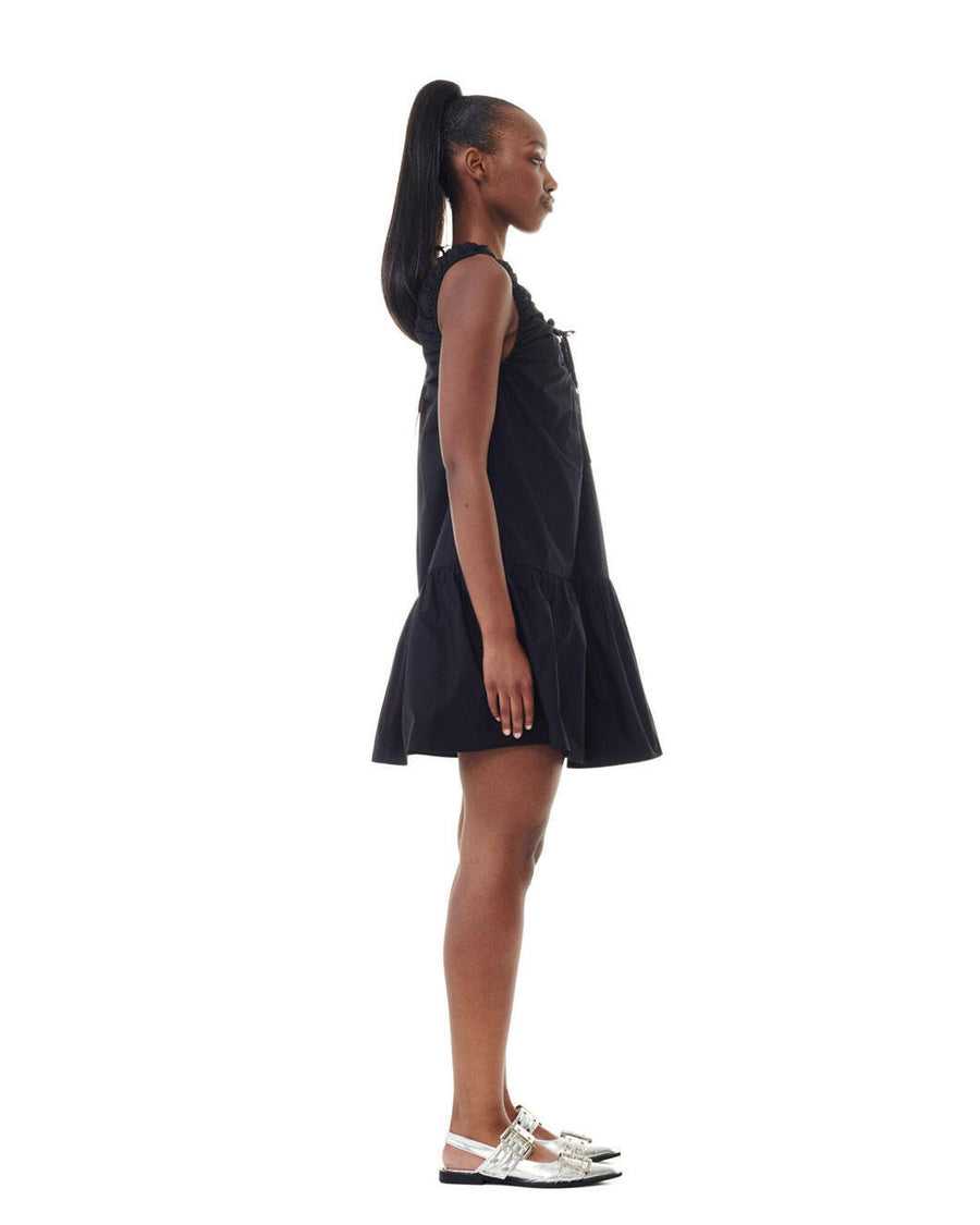 ganni cotton poplin mini dress black on figure side