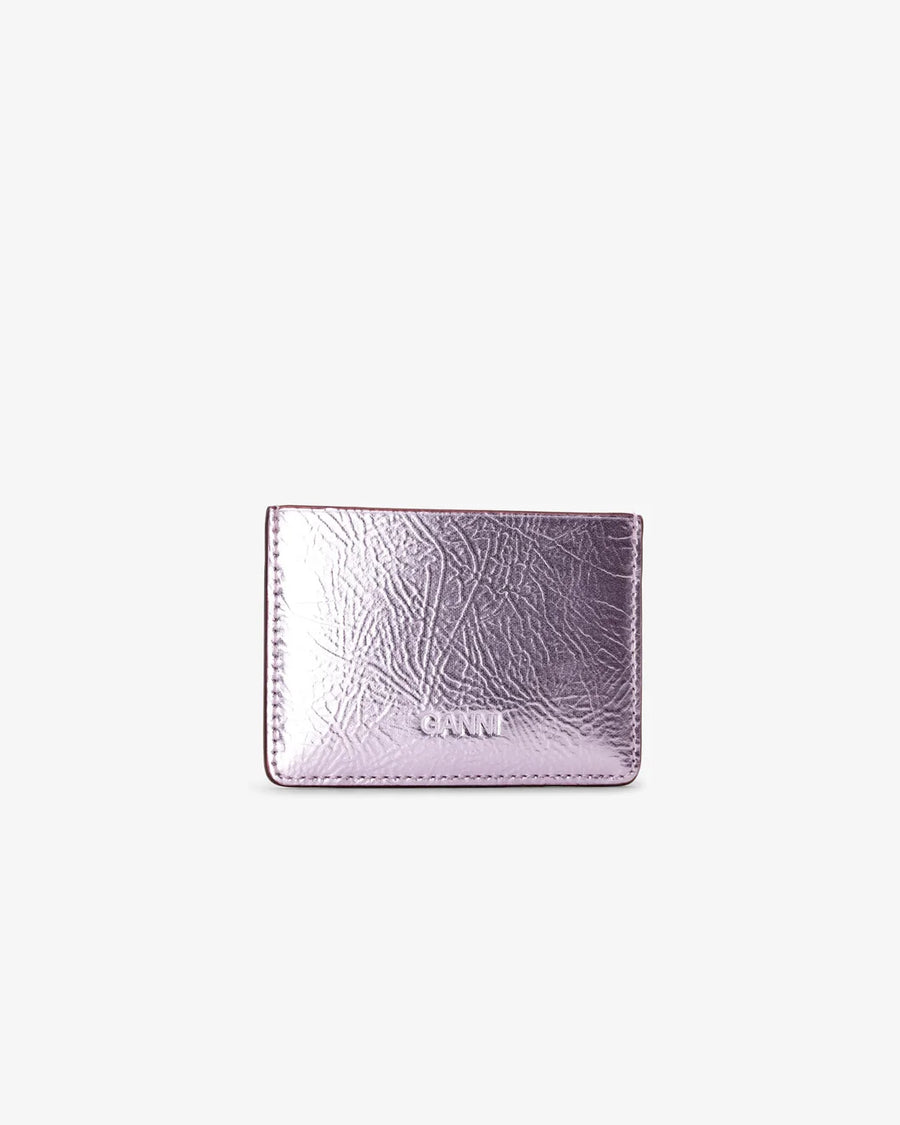 ganni Bou Flap Card Holder Metallic Pink Lavender