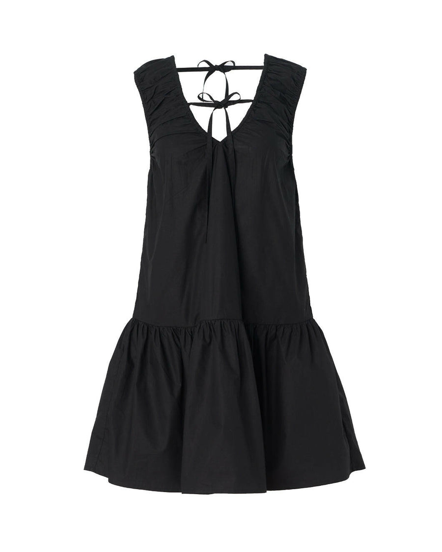 ganni cotton poplin mini dress black