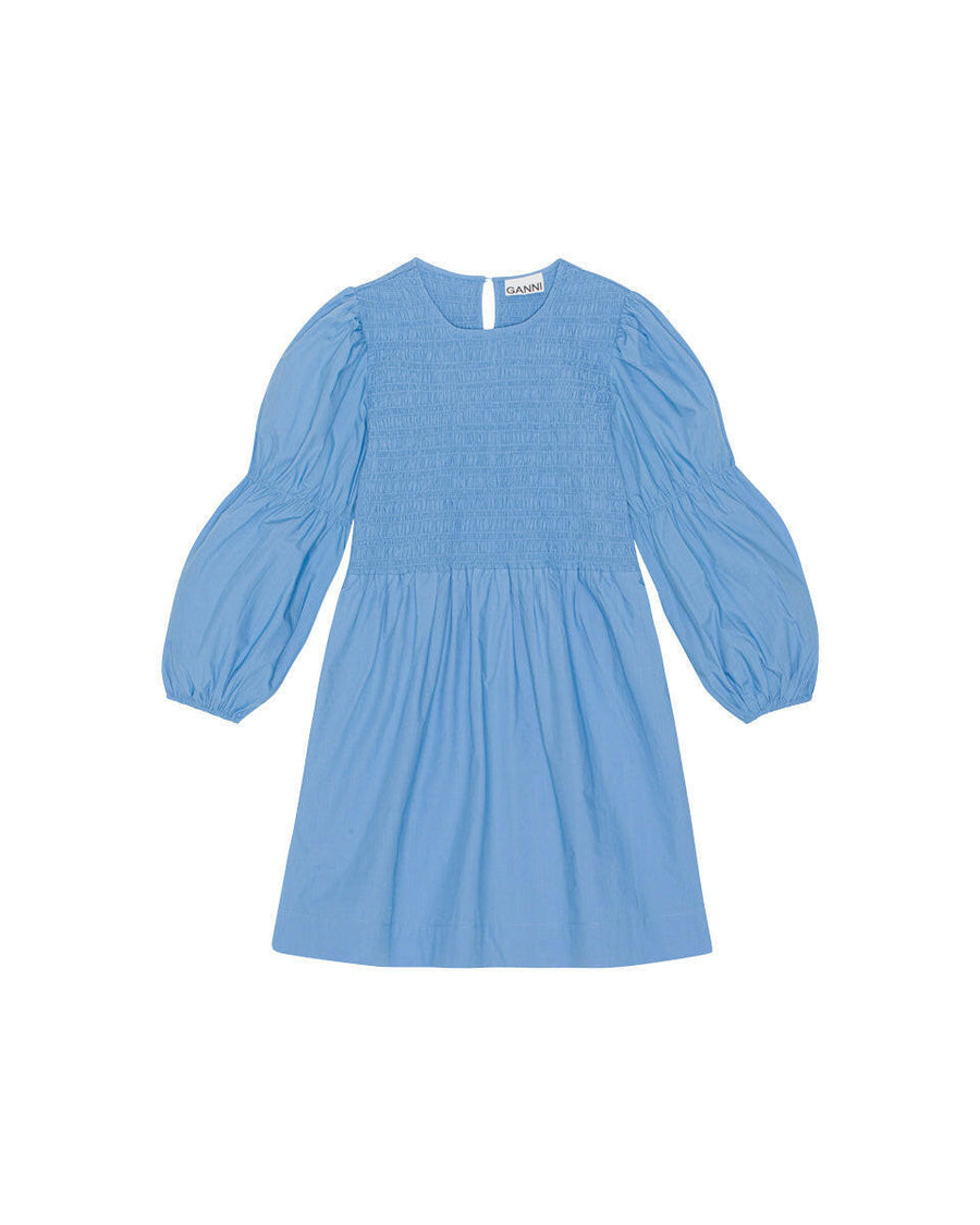 ganni cotton poplin mini smock dress blue