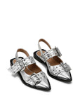 ganni feminine buckle ballerina metallic sandal isolated front