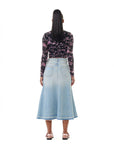 ganni Tint Denim Midi Skirt light blue on figure back