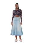 ganni Tint Denim Midi Skirt light blue on figure front