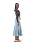 ganni Tint Denim Midi Skirt light blue on figure side