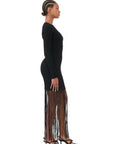 ganni melange knot fringe mini dress black figure side