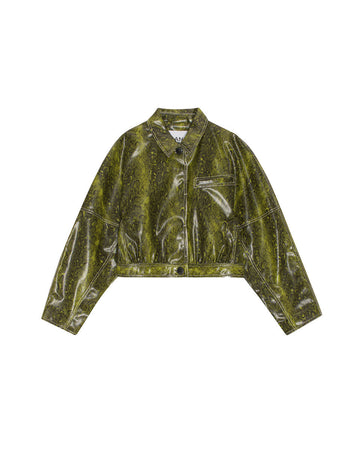 ganni snake short jacket green front