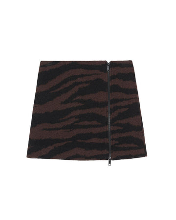 ganni wool jaquard mini skirt brown black front