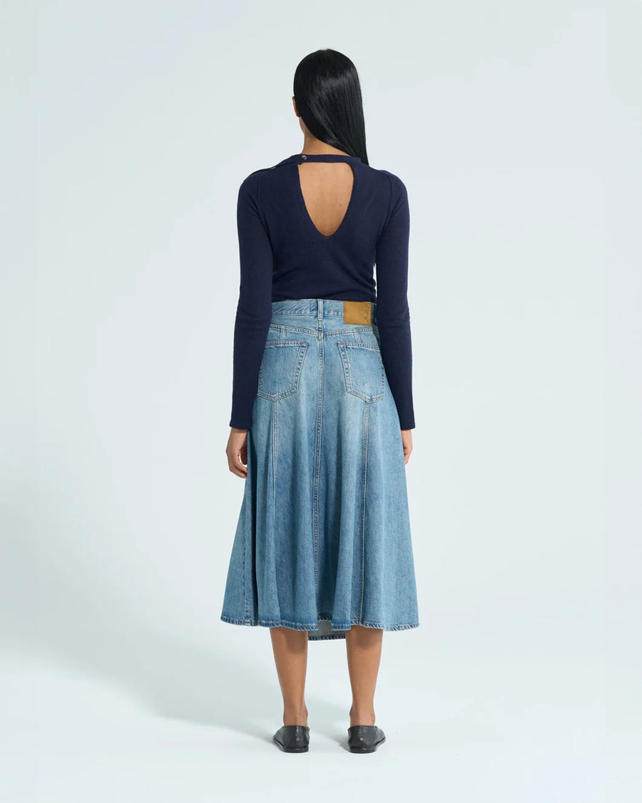 haikure min serenity denim skirt iconic blue on figure back