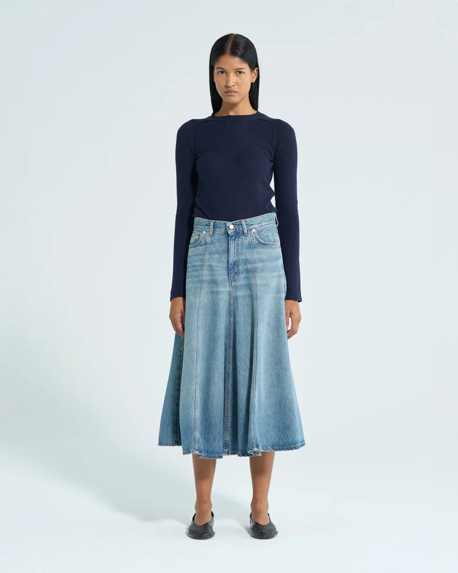 haikure min serenity denim skirt iconic blue on figure front