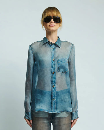 haikure ronda blue denim print shirt front