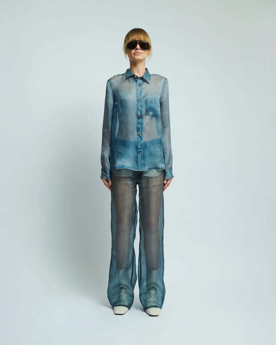 haikure ronda blue denim print shirt front