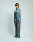 haikure ronda blue denim print shirt front side